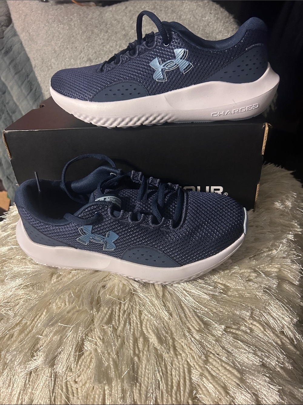 Under Armour Navy and White Running Shoes